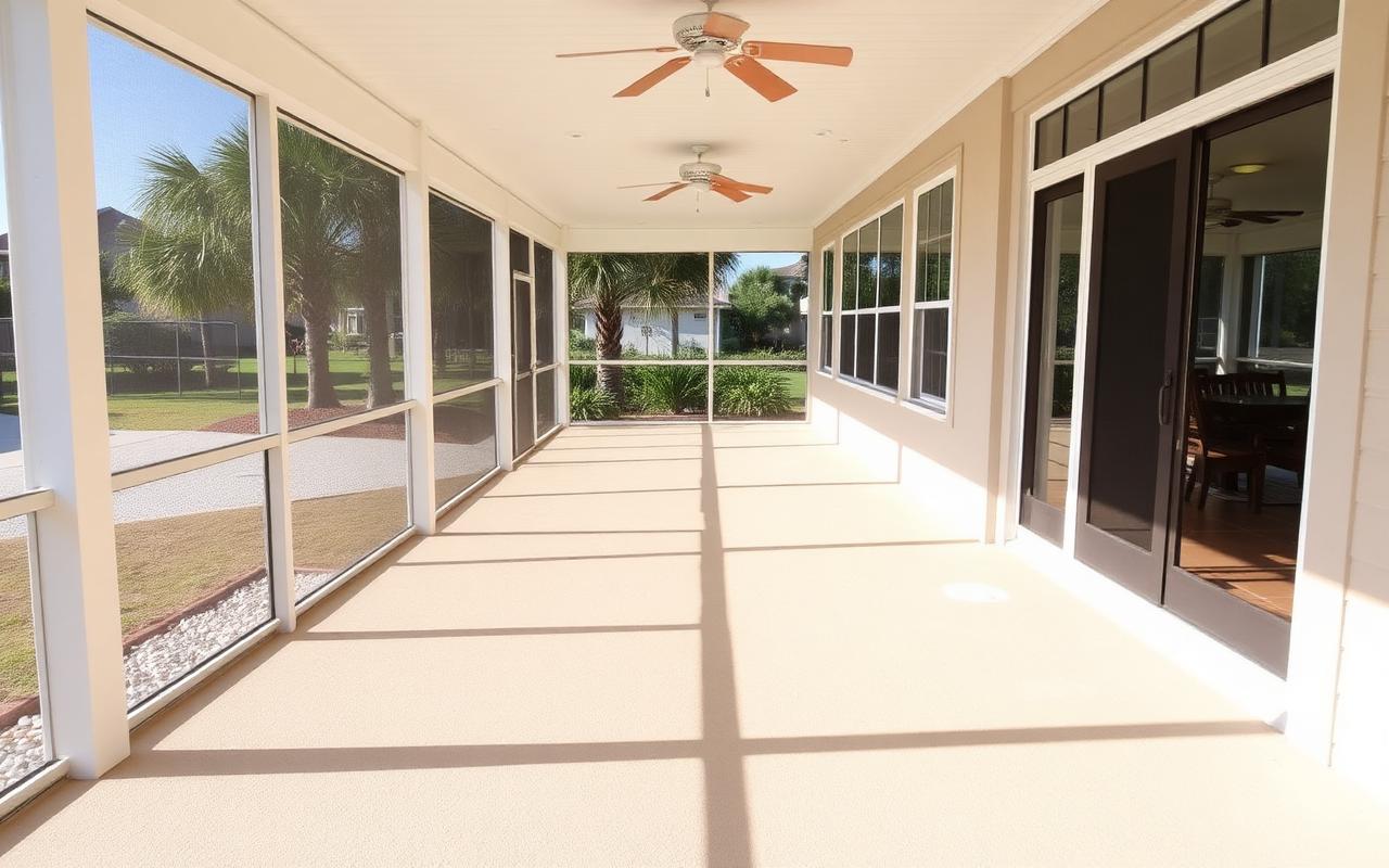 After — Weathered covered patio slab before, and after a sand-colored polyaspartic coating