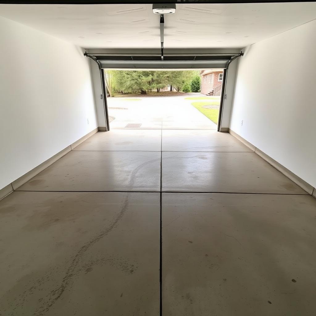 Before — residential two-car garage transformed with full flake epoxy