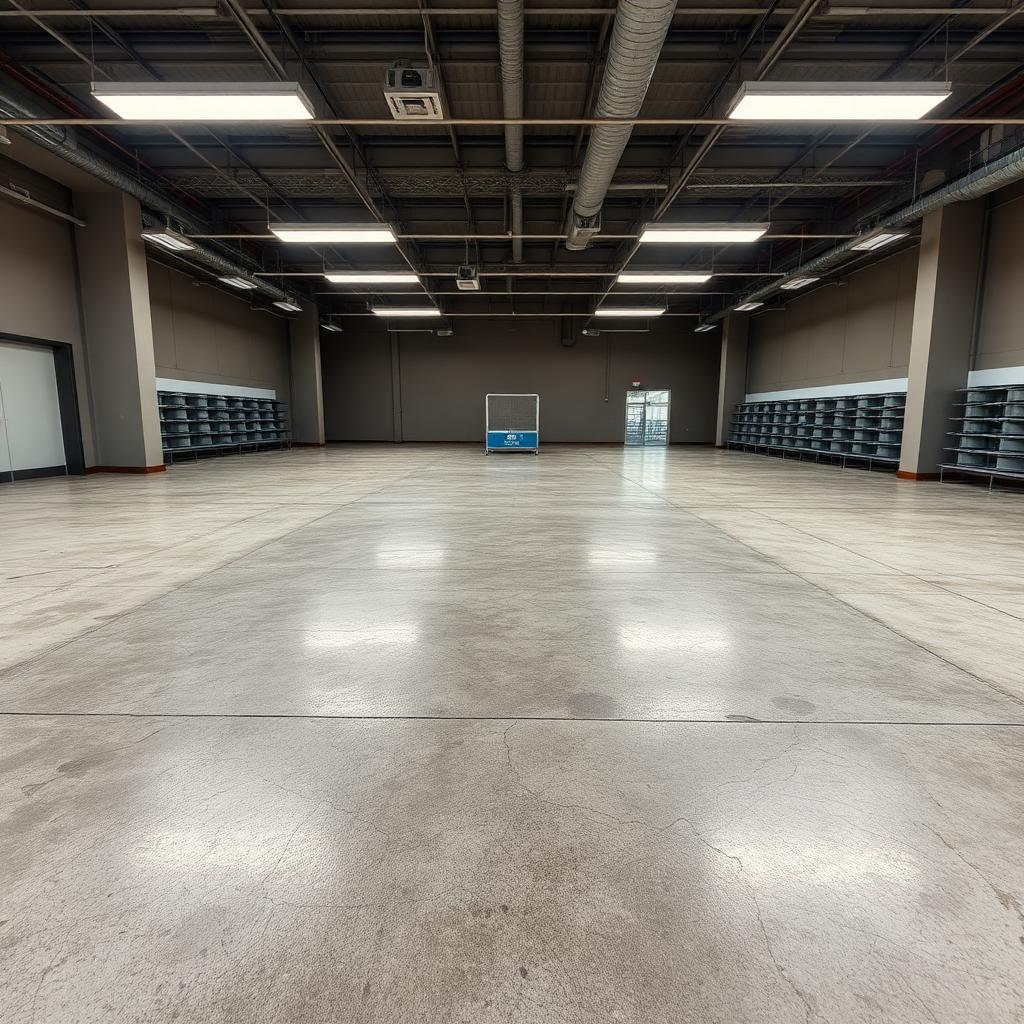 Before — retail showroom concrete floor upgraded to high-gloss epoxy